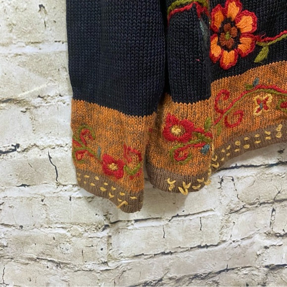 Vintage All Points By Reference Point Black Brown Floral Embroidered - Picture 4 of 7